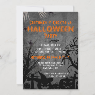Adult Costume and Cocktails Halloween Party Invitation