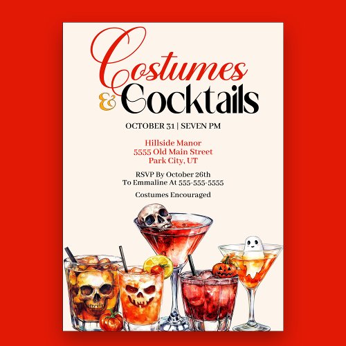 Adult Costumes and Cocktails Halloween Party Invitation