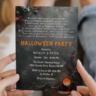 Adult Dark Gray Halloween Poem Invitation