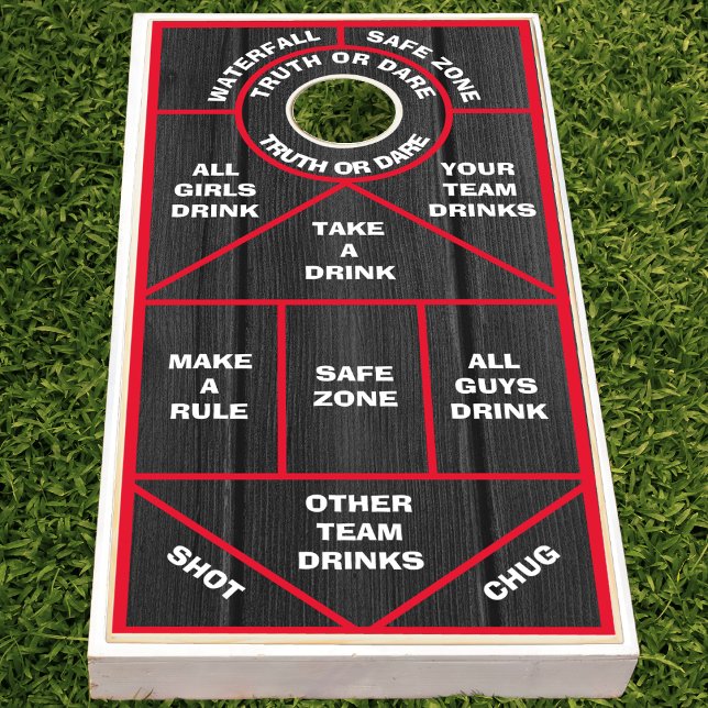 Adult Drinking Game Party Rules Red & Black Wood (red and rustic black wood adult drinking game cornhole set)