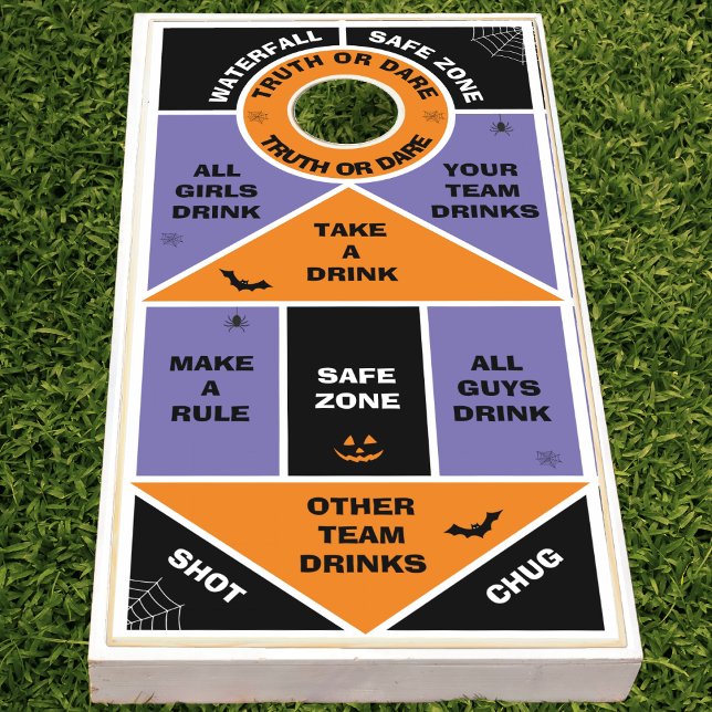 Adult Drinking Game Rules Spooky Halloween Party (black orange and purple adult drinking game Halloween cornhole set)