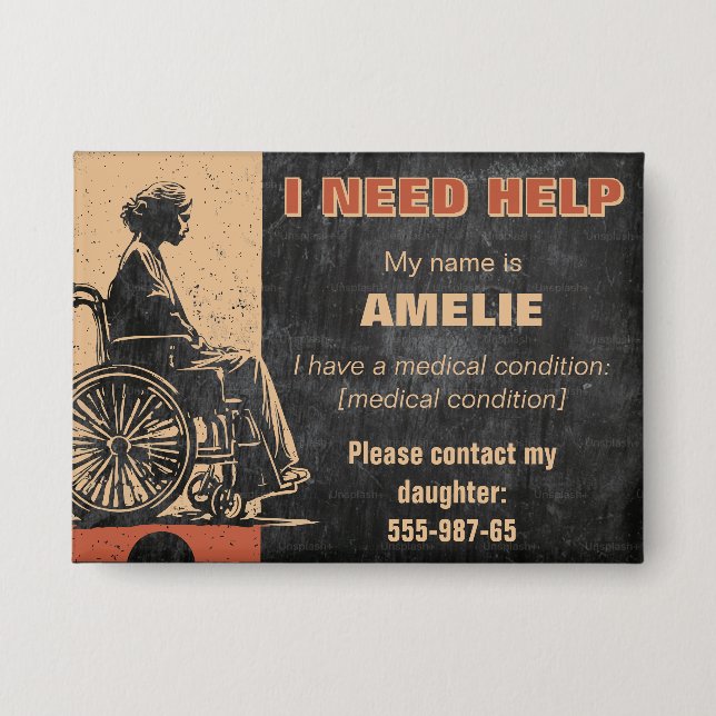 Adult Emergency Medical Tag ID - Contact Info Button (Front)