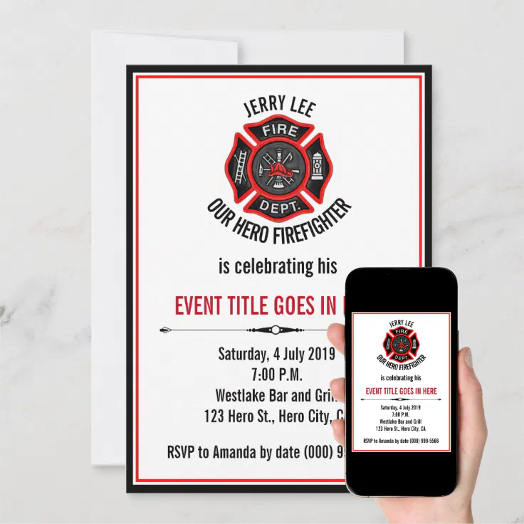 Adult Firefighter Event Retirement Birthday Invitation | Zazzle