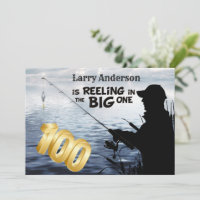Adult Fisherman Milestone 100 Birthday the Big One Invitation