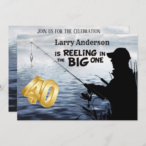 Adult Fisherman Milestone 40 Birthday  the Big One Invitation
