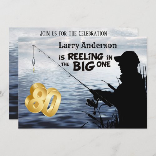 Adult Fisherman Milestone 80 Birthday  the Big One Invitation