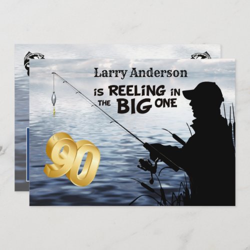Adult Fisherman Milestone 90 Birthday 4_ Big One Invitation