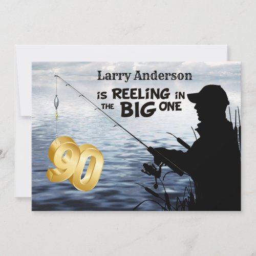 Adult Fisherman Milestone 90 Birthday _ Big One Invitation