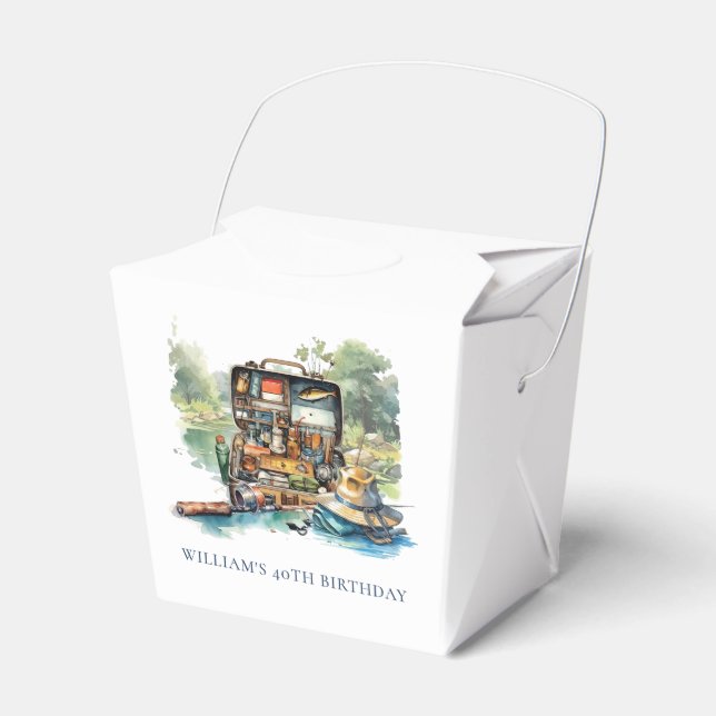 Adult Fishing Birthday Personalized Photo Favor Boxes (Front Side)