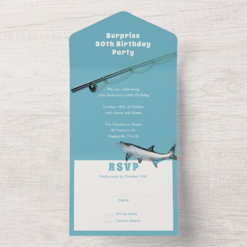 Adult Fishing Themed Birthday Party All In One Invitation