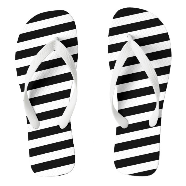 Adult Flip Flops-Black & White Stripes Flops (Footbed)