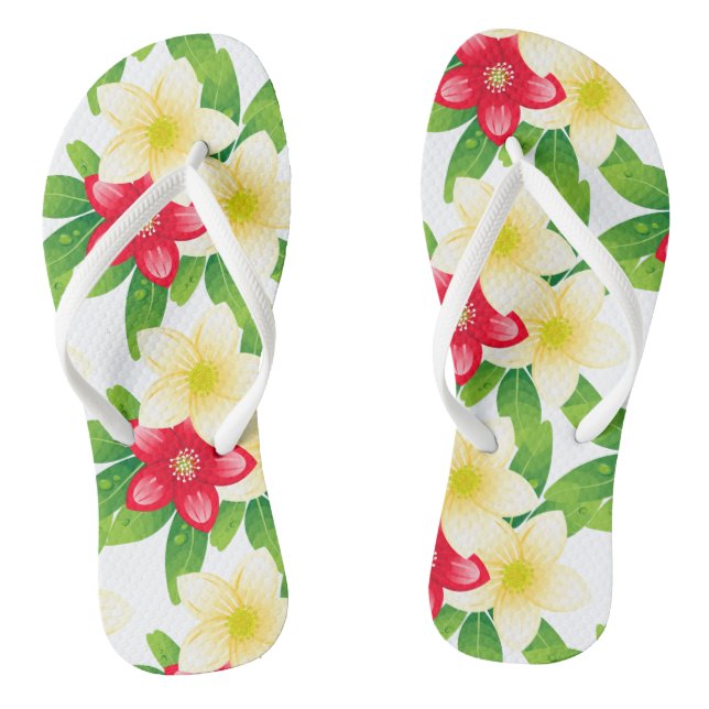 Adult Flip Flops-Tropical flowers Flops (Footbed)