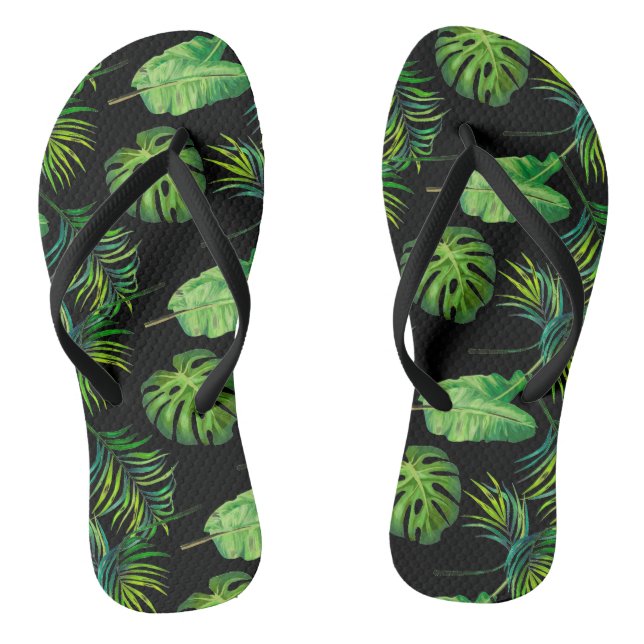 Adult Flip Flops-Tropical Leaves Flip Flops (Footbed)
