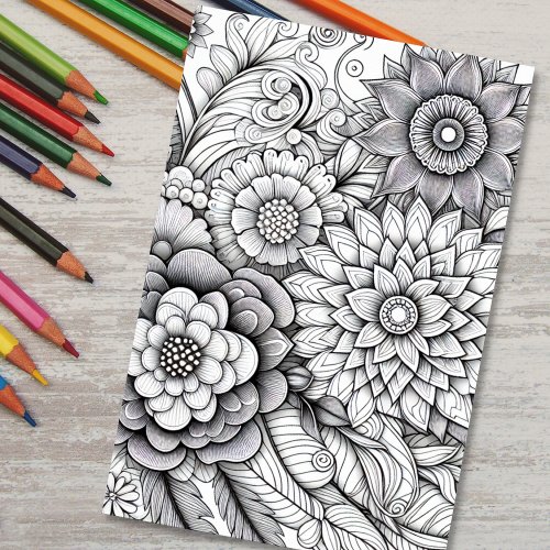 Adult Floral Botanical 3D Coloring Poster