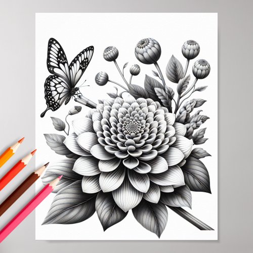 Adult Floral Butterfly 3D Coloring Poster