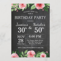 Adult Floral Chalkboard Joint Birthday Party Invitation