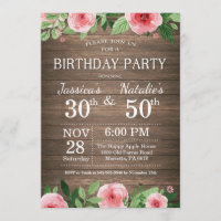 Adult Floral Rustic Joint Birthday Party Invitation