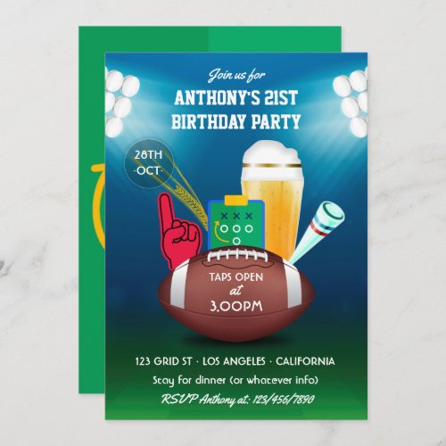 Adult Football Birthday Party Invitation