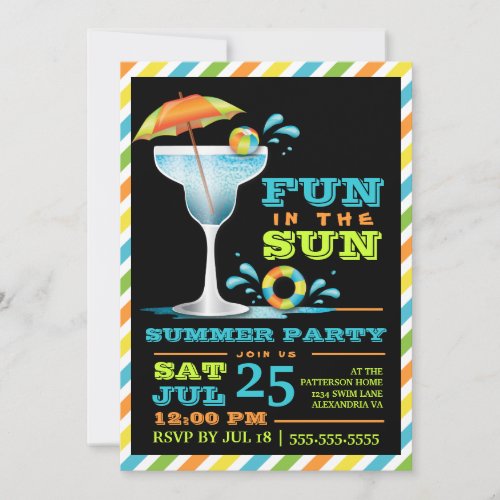 Adult Fun Sun Cocktails Summer Party  Invitation