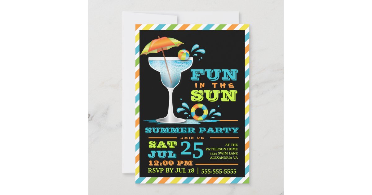 Adult Fun Sun Cocktails Summer Party  Invitation