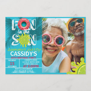 Adult Fun Sun Summer Photo Birthday Invitation