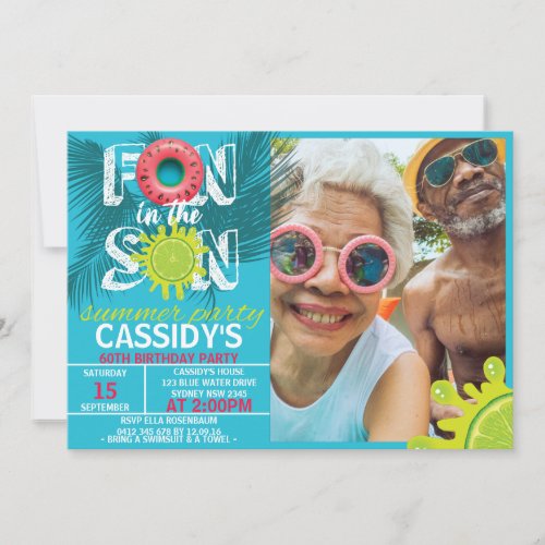 Adult Fun Sun Summer Photo Birthday Invitation