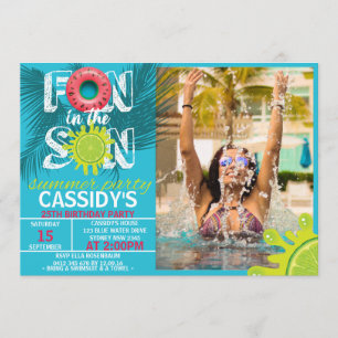 Adult Fun Sun Summer Photo Birthday Invitation