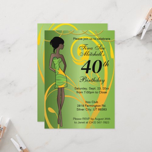 Adult Girl Birthday Party  DIY Age _ Green Invitation