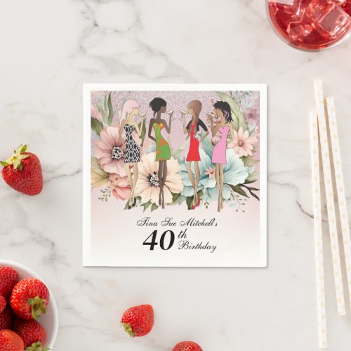 Adult Girls Spring Floral Birthday Party  Napkins