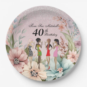 Adult Girls Spring Floral Birthday Party Paper Plates