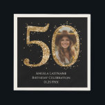 Adult Gold Glitter 50th Birthday Photo Date Napkins<br><div class="desc">50th Birthday Gold Glitter Photo party template. Available as a digital download printable.
Custom,  personalized,  editable download</div>