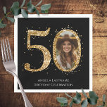 Adult Gold Glitter 50th Birthday Photo Napkins<br><div class="desc">50th Birthday Gold Glitter Photo party template. Available as a digital download printable.
Custom,  personalized,  editable download</div>