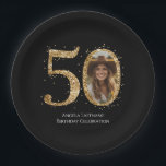 Adult Gold Glitter 50th Birthday Photo Paper Plates<br><div class="desc">50th Birthday Gold Glitter Photo party template. Available as a digital download printable.
Custom,  personalized,  editable download</div>