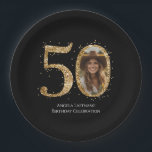 Adult Gold Glitter 50th Birthday Photo Paper Plates<br><div class="desc">50th Birthday Gold Glitter Photo party template. Available as a digital download printable.
Custom,  personalized,  editable download</div>