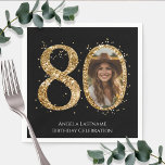 Adult Gold Glitter 80th Birthday Photo Napkins<br><div class="desc">80th Birthday Gold Glitter Photo party template. Available as a digital download printable.
Custom,  personalized,  editable download</div>