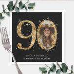 Adult Gold Glitter 90th Birthday Photo Napkins<br><div class="desc">90th Birthday Gold Glitter Photo party template. Available as a digital download printable.
Custom,  personalized,  editable download</div>