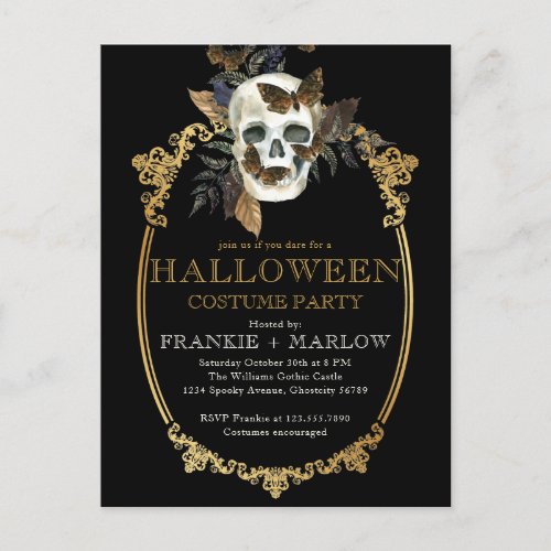 Adult Gothic Skull Vintage Halloween Invitation Postcard