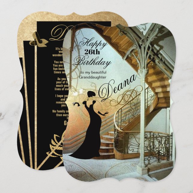 Adult Granddaughter Birthday Art Deco card (Front/Back)