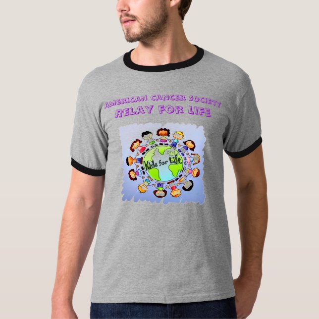 Adult grey ringer Kids for Life T-Shirt (Front)
