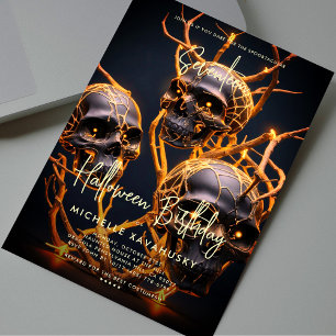 Adult Halloween Birthday Party Neon Skull Modern Invitation