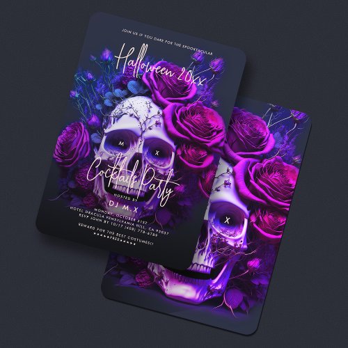 Adult Halloween Birthday Party Skull Blue Purple Invitation