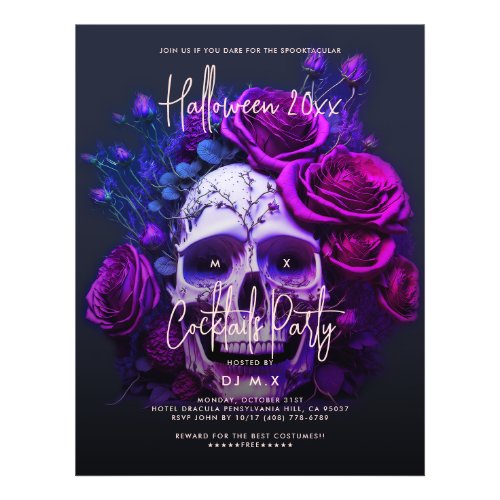 Adult Halloween Birthday Party Skull Purple Blue   Flyer