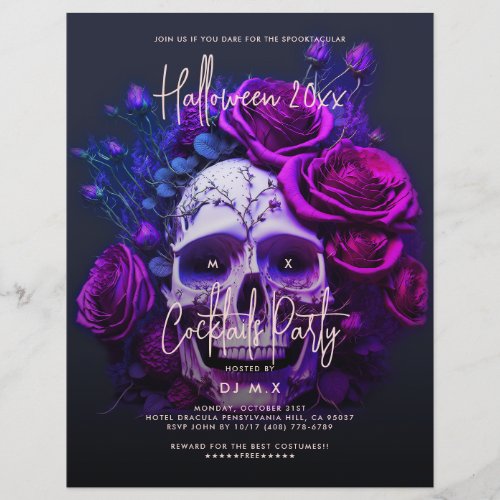 Adult Halloween Birthday Party Skull Purple Blue   Flyer