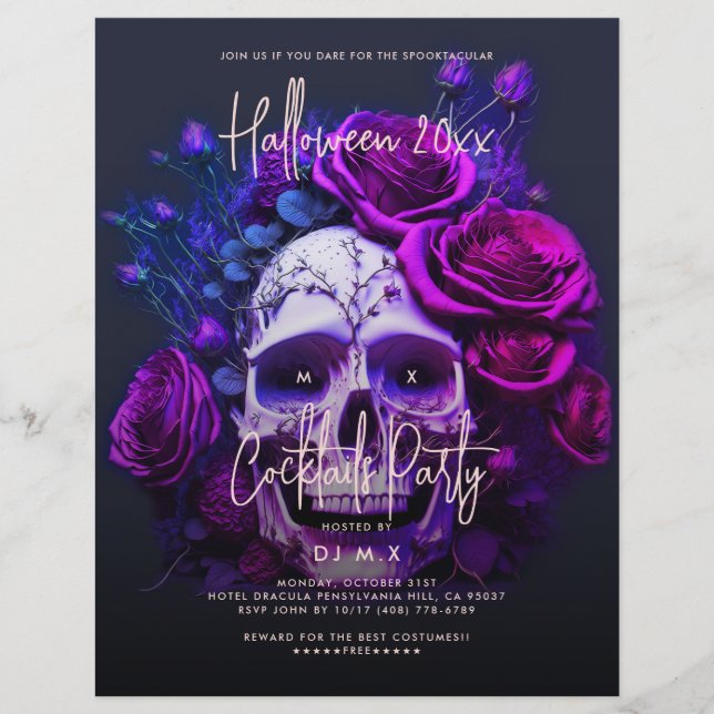 Adult Halloween Birthday Party Skull Purple Blue   Flyer (Front)