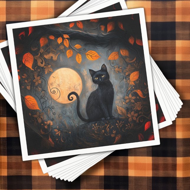 Adult Halloween Black Cat Ornate Full Moon Party Napkins (Adult Halloween Black Cat Ornate Full Moon Party Napkins)