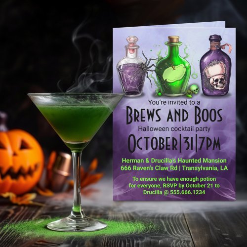 Adult Halloween Brews and Boos Cocktail Party Invitation