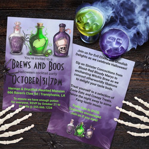 Adult Halloween Brews and Boos Cocktail Party Invitation