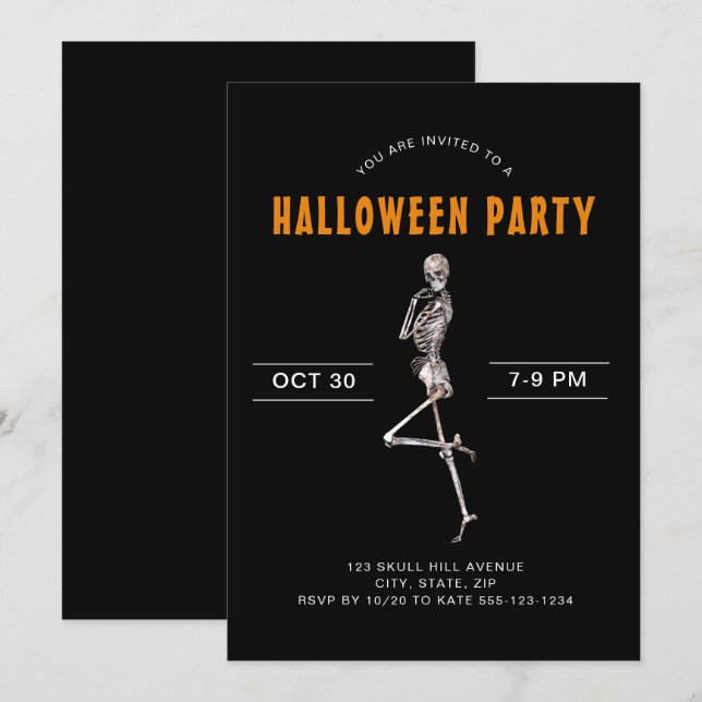 Adult Halloween Costume Party Skeleton Black Invit Invitation (Front/Back)