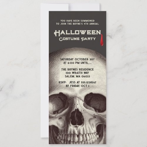 Adult Halloween Costume  Party Skull Invitation