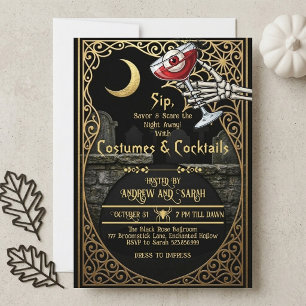 Adult Halloween Costumes & Cocktails Crescent Moon Invitation